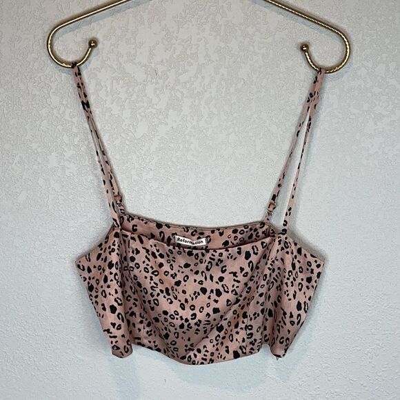 Reformation Pete Cheetah Silk Crop Top Size 4 - Picture 3 of 11